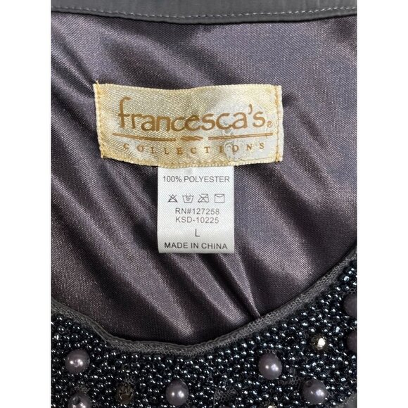 Francesca's Collection Dark Grey Sleeveless Dress Beaded Neckline Size L large - Picture 9 of 10